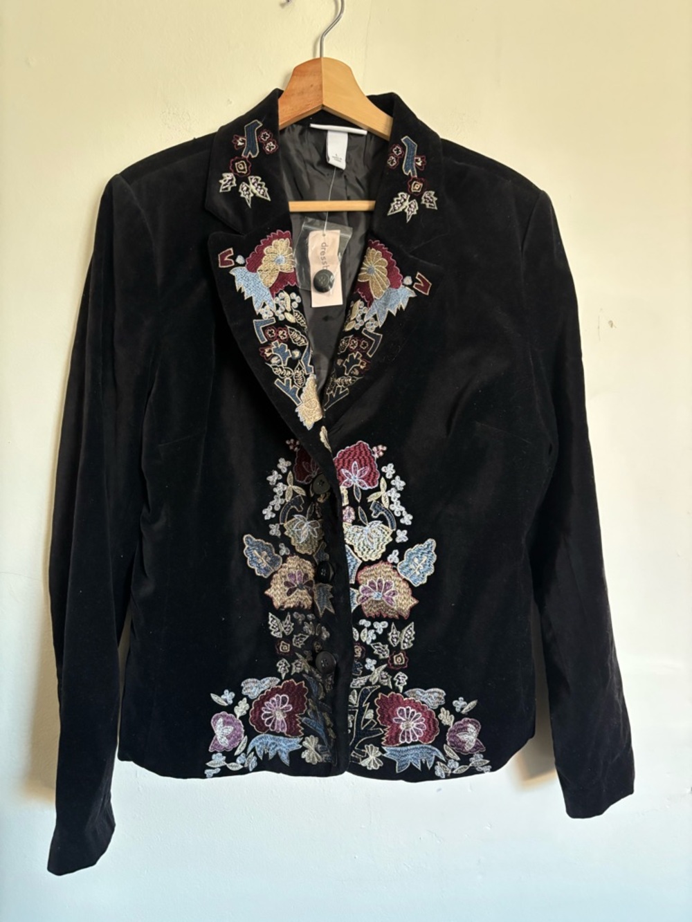 Velvet Embroidered Vintage Black Blazer Jacket Size Large - Picture 3 of 7